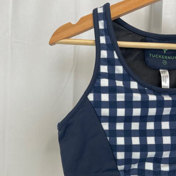 TUCKERNUCK Trellis Sports Bra Gingham Check Navy Blue White Size M - Picture 5 of 8